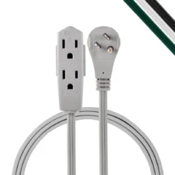 GE 3-Outlet 3ft. Extension Cord with Right-Angle Plug, Gray