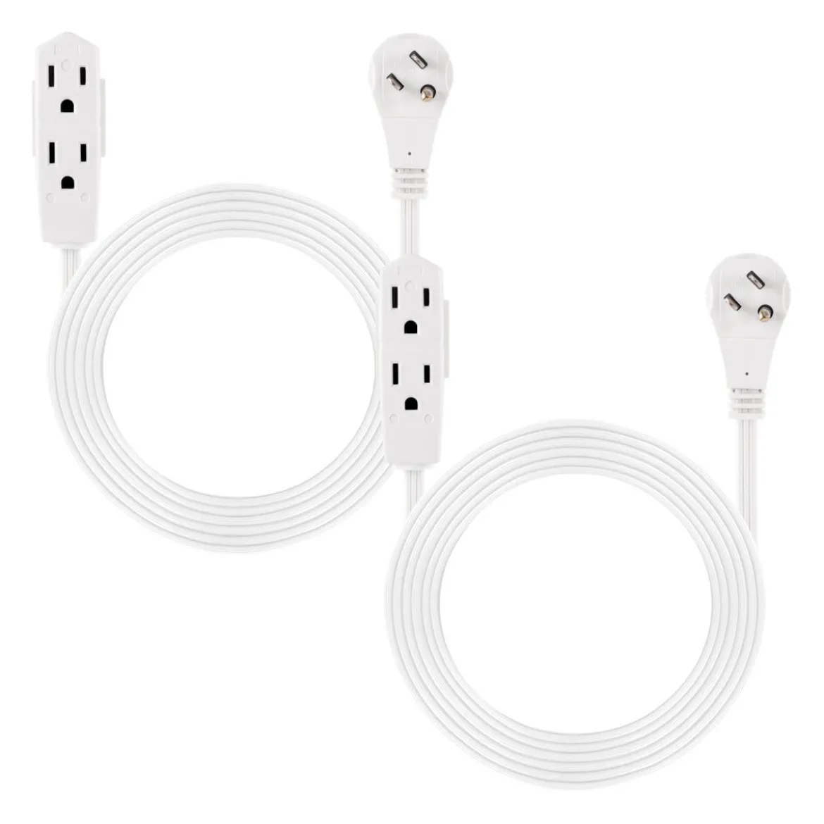 GE 3-Outlet 8ft. Extension Cord with Right-Angle Plug, 2 Pack, White