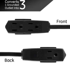 GE 3-Outlet 8ft. Extension Cord with Right-Angle Plug, Black