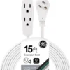 GE 3-Outlet 15ft. Extension Cord with Right-Angle Plug, White