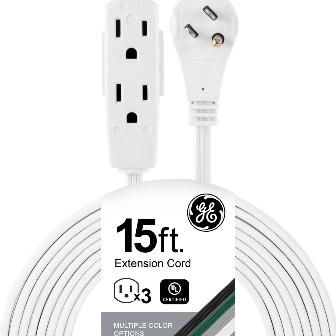 GE 3-Outlet 15ft. Extension Cord with Right-Angle Plug, White
