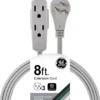 GE 3-Outlet 8ft. Extension Cord with Right-Angle Plug, Gray
