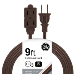 GE 3-Outlet 9ft. Extension Cord with Twist-to-Close Outlets, Brown