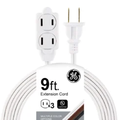 GE 3-Outlet 9ft. Extension Cord with Twist-to-Close Outlets, White