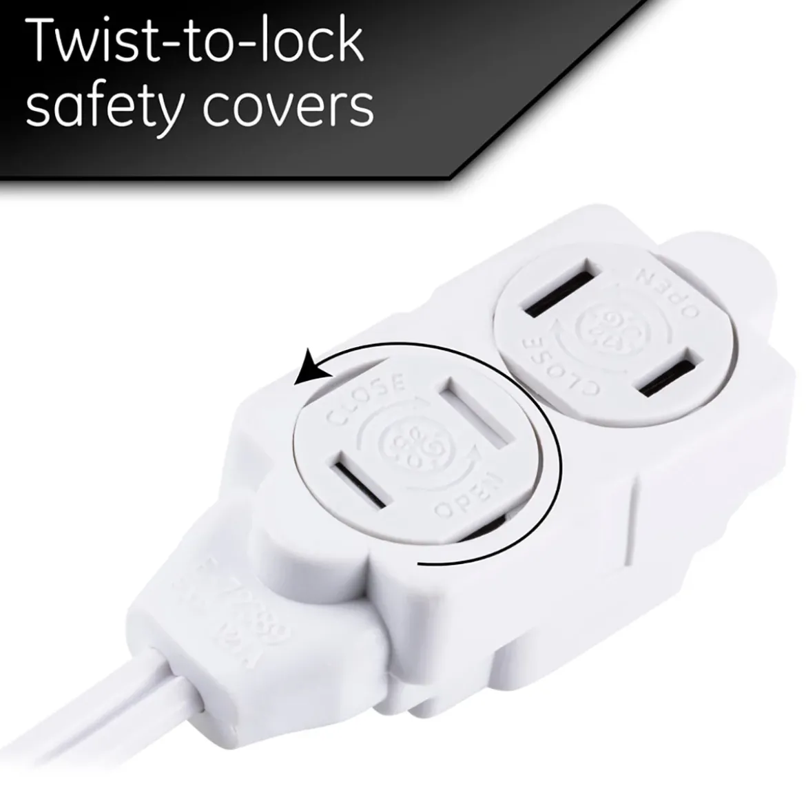 GE 3-Outlet 9ft. Extension Cord with Twist-to-Close Outlets, White