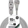 GE 3-Outlet 15ft. Extension Cord with Right-Angle Plug, Gray