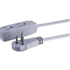 GE 3-Outlet 15ft. Extension Cord with Right-Angle Plug, Gray