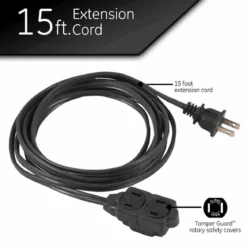 GE 3-Outlet 15ft. Extension Cord with Twist-to-Close Outlets, Black