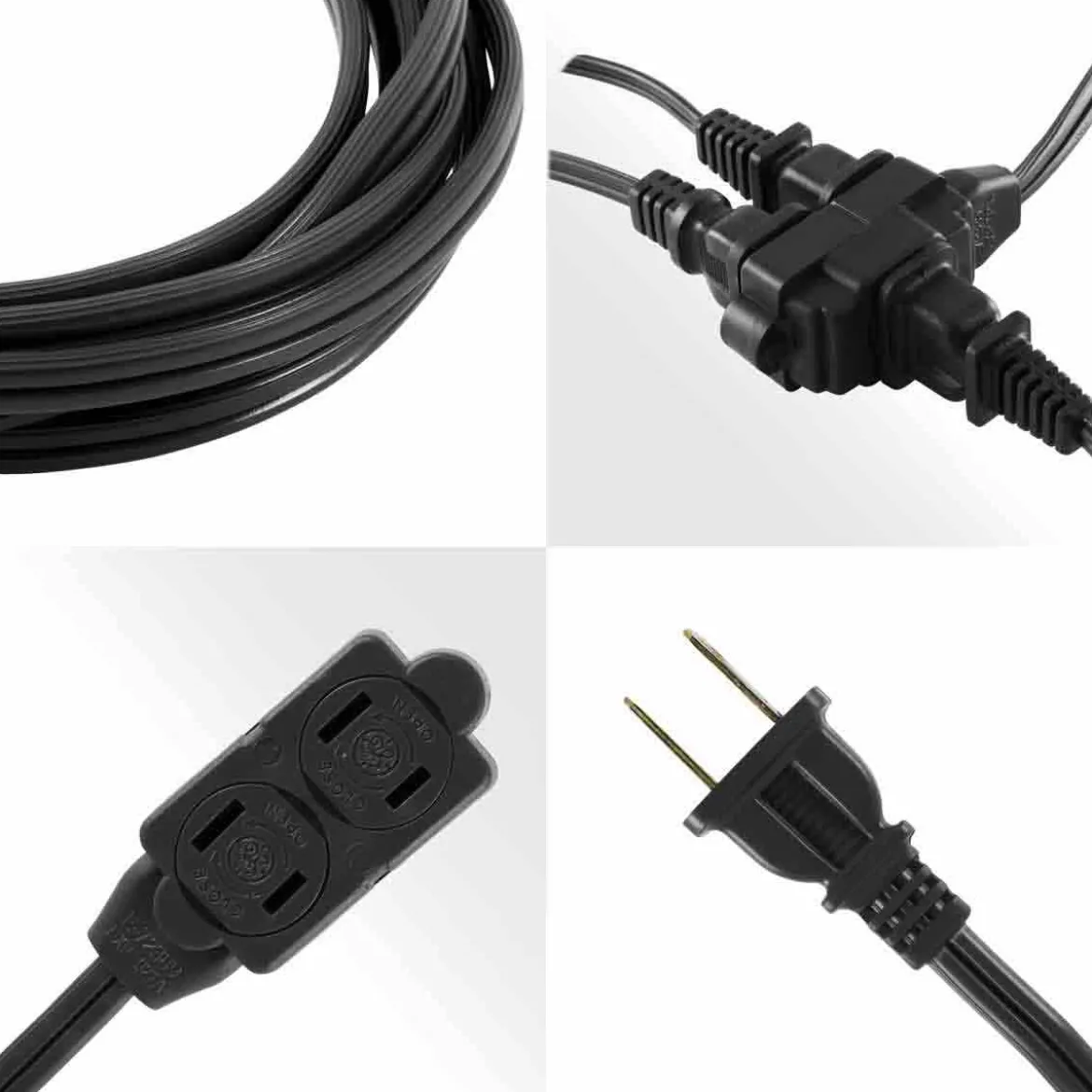 GE 3-Outlet 15ft. Extension Cord with Twist-to-Close Outlets, Black