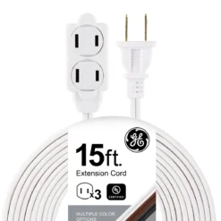 GE 3-Outlet 15ft. Extension Cord with Twist-to-Close Outlets, White