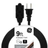 GE 3-Outlet 9ft. Indoor Extension Cord with Twist-to-Close Outlets, Black