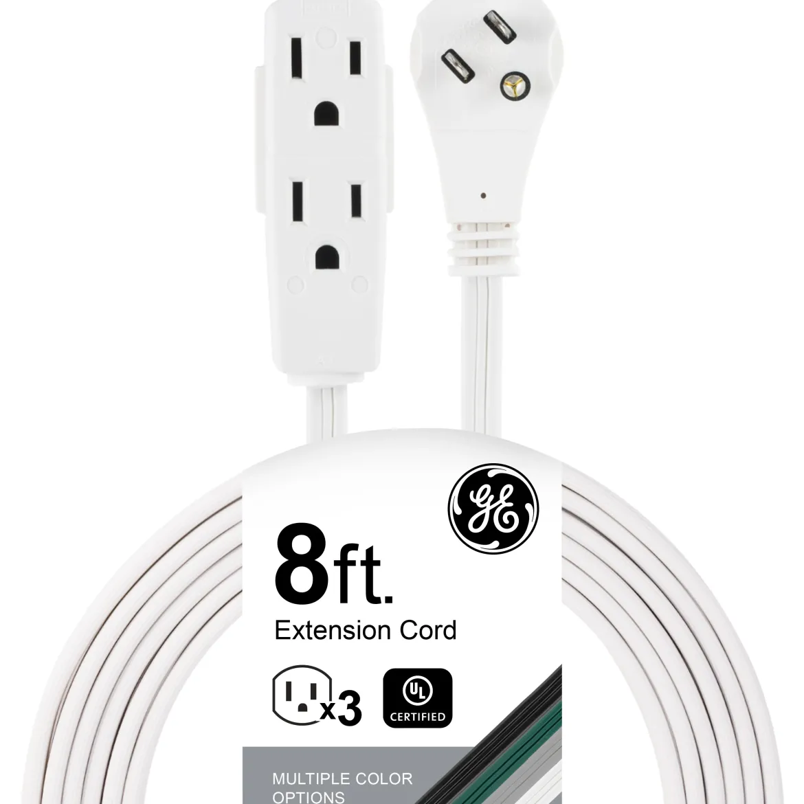 GE 3-Outlet 8ft. Indoor Extension Cord with Right-Angle Plug, White