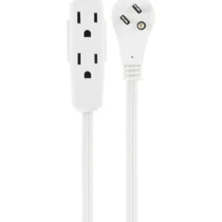 GE 3-Outlet 8ft. Indoor Extension Cord with Right-Angle Plug, White
