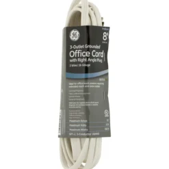 GE 3-Outlet 8ft. Indoor Extension Cord with Right-Angle Plug, White
