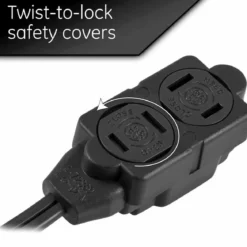 GE 3-Outlet 6ft. Indoor Extension Cord with Twist-to-Close Outlets, Black