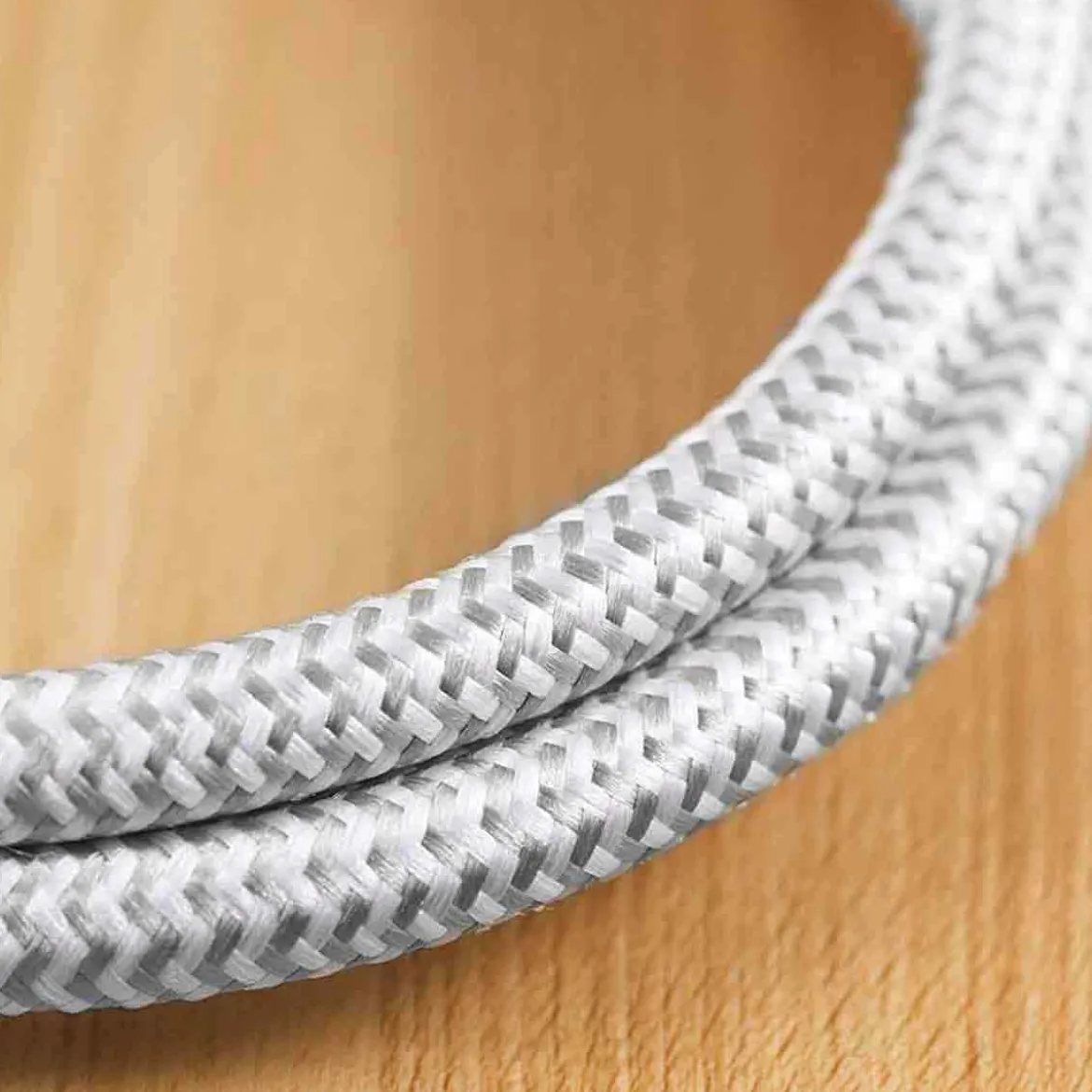 GE 3-Outlet 1ft. Mini Braided Extension Cord with Flat Plug, White/Gray