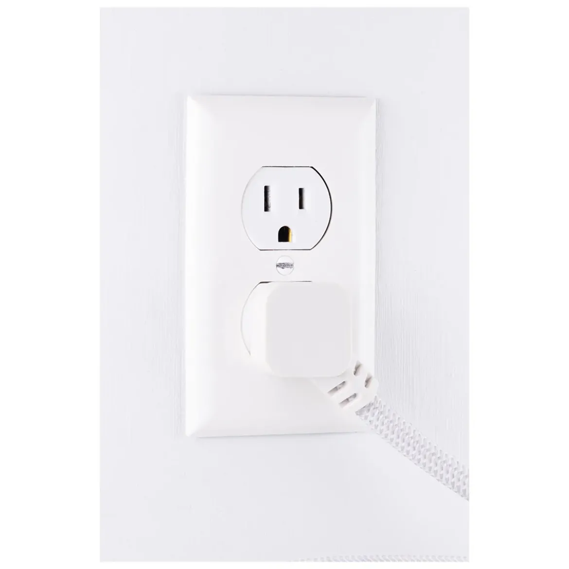 GE 3-Outlet 1ft. Mini Braided Extension Cord with Flat Plug, White/Gray