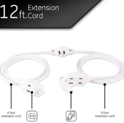 GE 3-Outlet 6ft. Polarized Dual Split Extension Cord, White