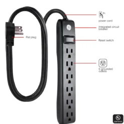 GE 6-Outlet 7ft. Power Strip, Black