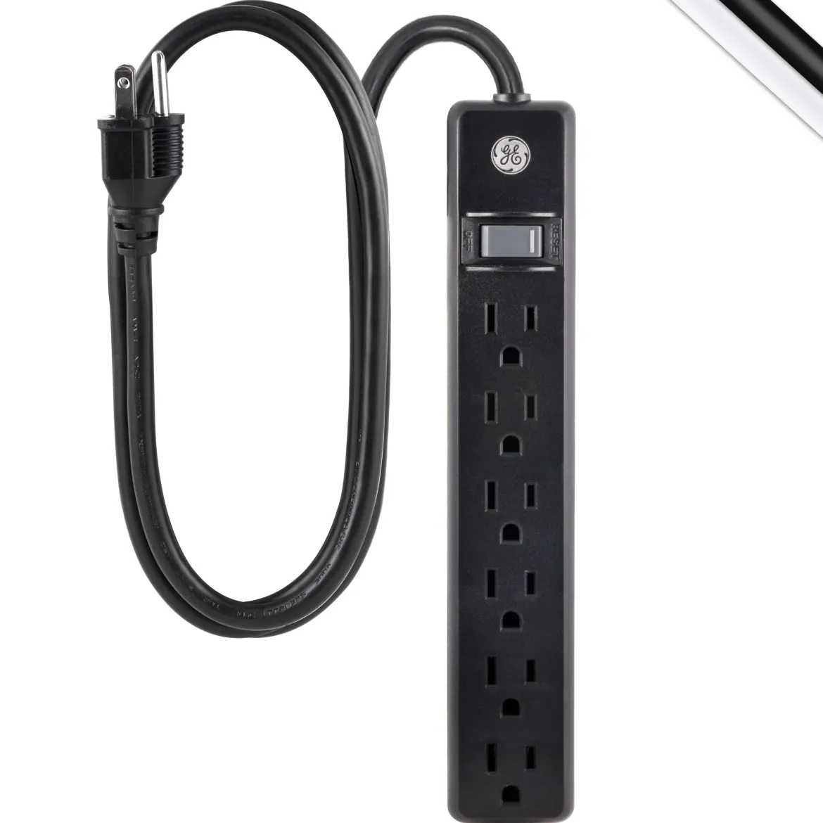 GE 6-Outlet 6ft. Power Strip, Black