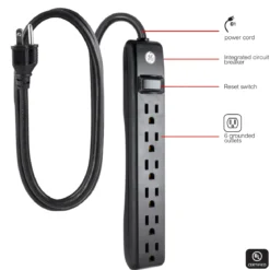 GE 6-Outlet 6ft. Power Strip, Black