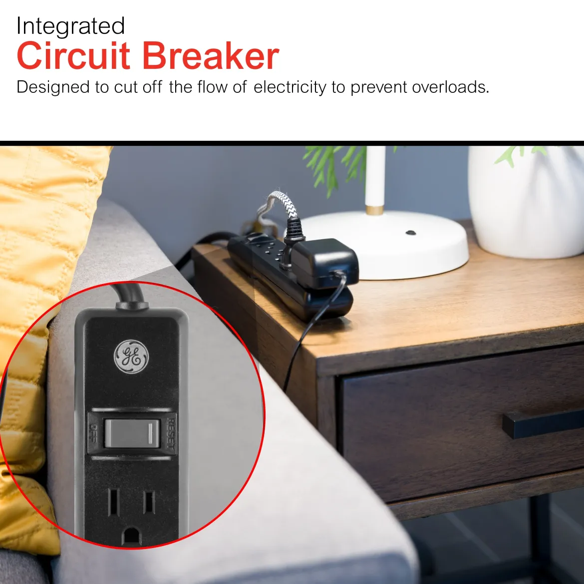 GE 6-Outlet 6ft. Power Strip, Black