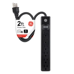 GE 6-Outlet 2ft. Power Strip, Black