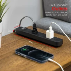GE 6-Outlet 2ft. Power Strip, Black