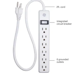 GE 6-Outlet 2ft. Power Strip, 2 Pack, White