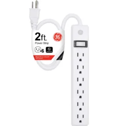 GE 6-Outlet 2ft. Power Strip, White