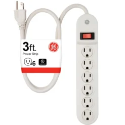 GE 6-Outlet 3ft. Power Strip with Twist-to-Close Safety Covers, White