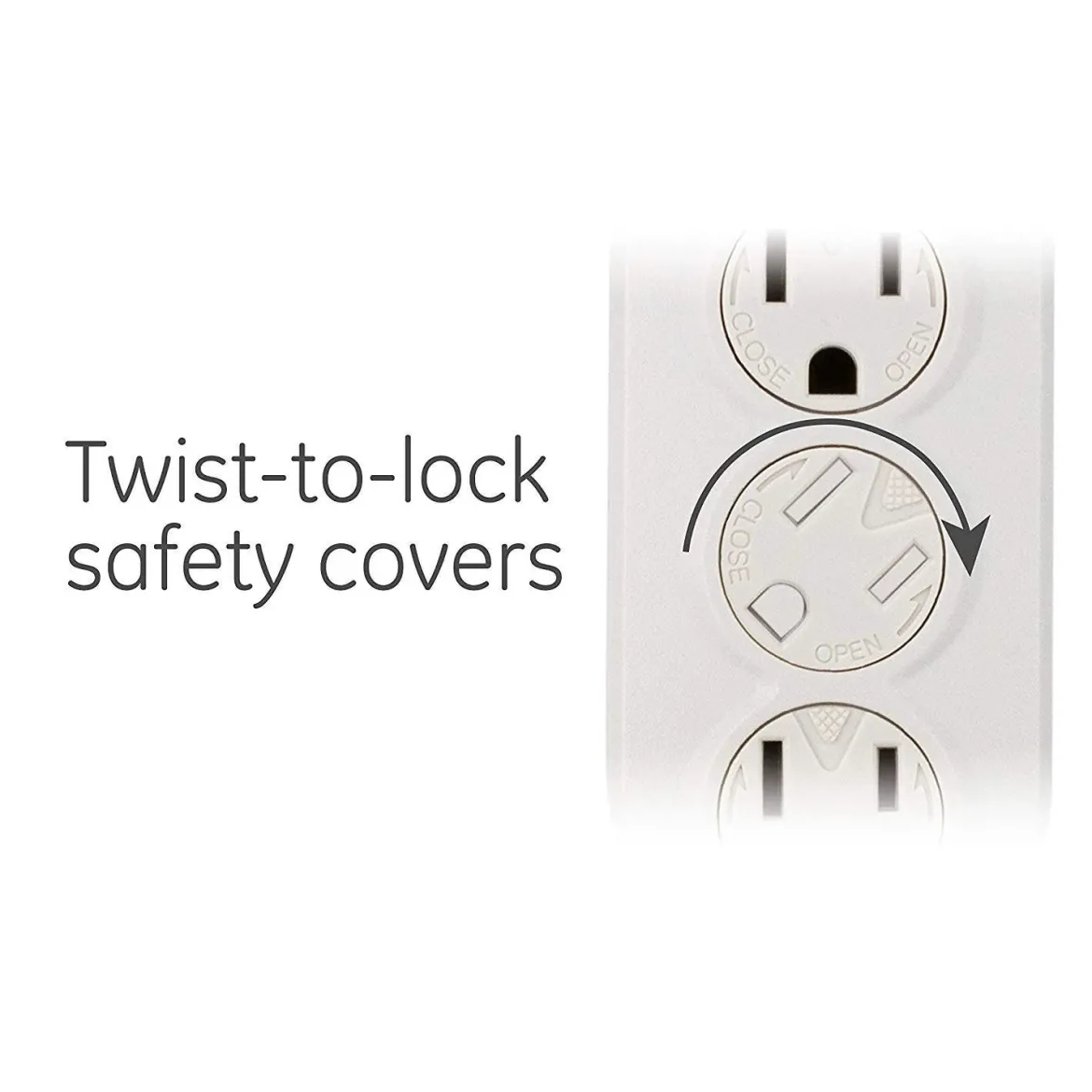 GE 6-Outlet 3ft. Power Strip with Twist-to-Close Safety Covers, White