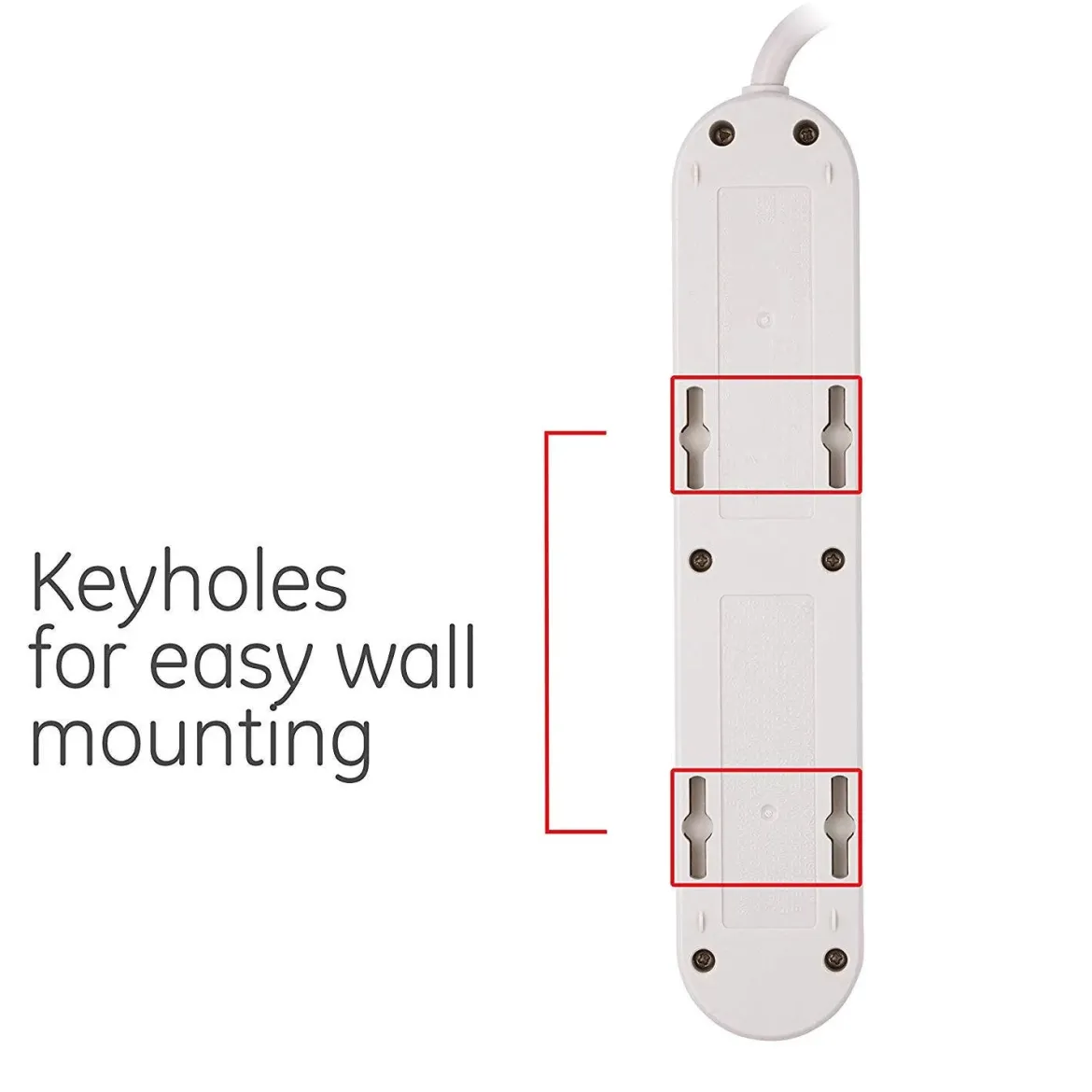 GE 6-Outlet 3ft. Power Strip with Twist-to-Close Safety Covers, White
