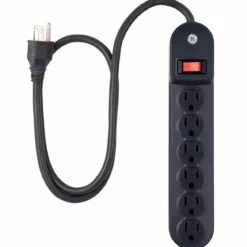 GE 6-Outlet 3ft. Power Strip with Twist-to-Close Safety Covers, Black