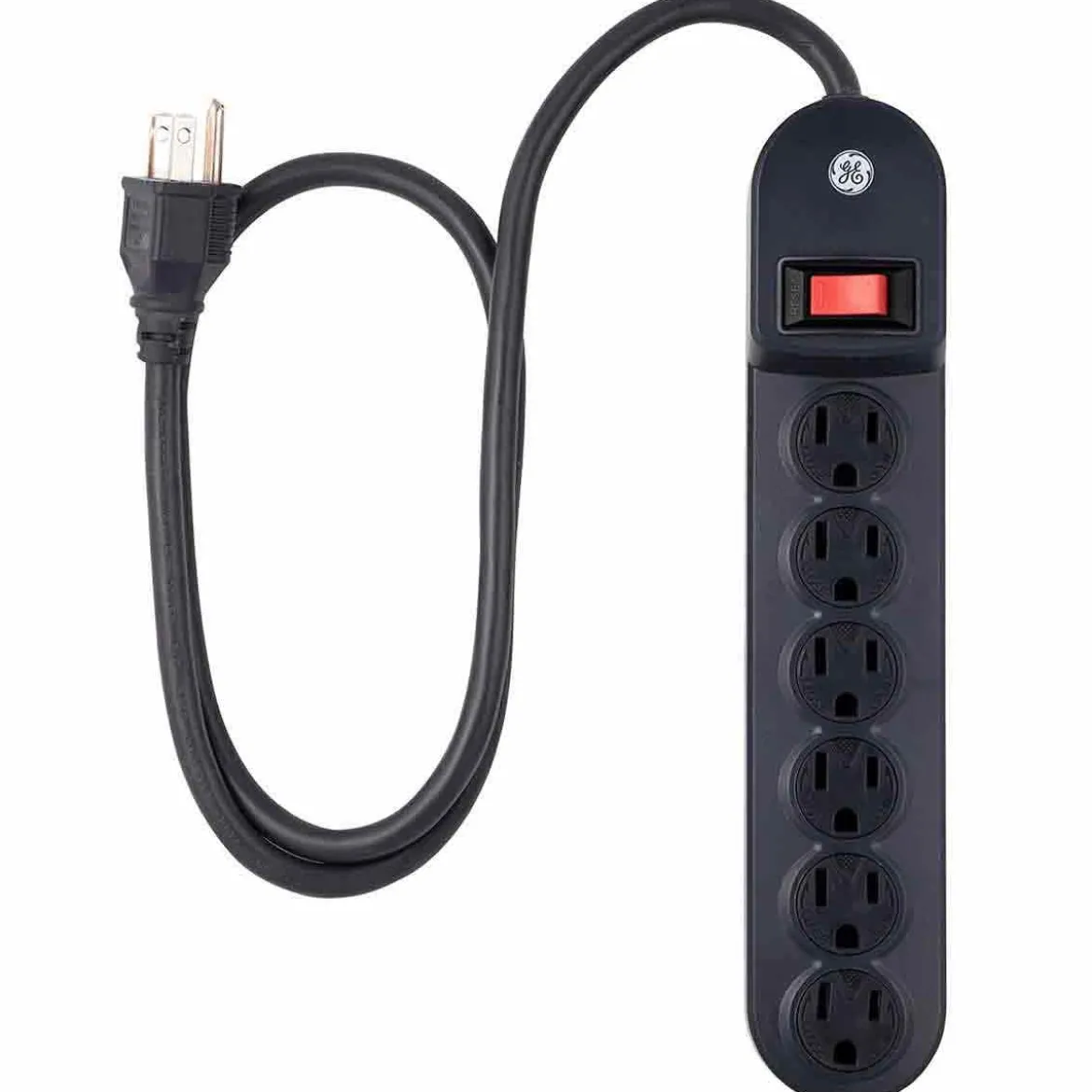 GE 6-Outlet 3ft. Power Strip with Twist-to-Close Safety Covers, Black