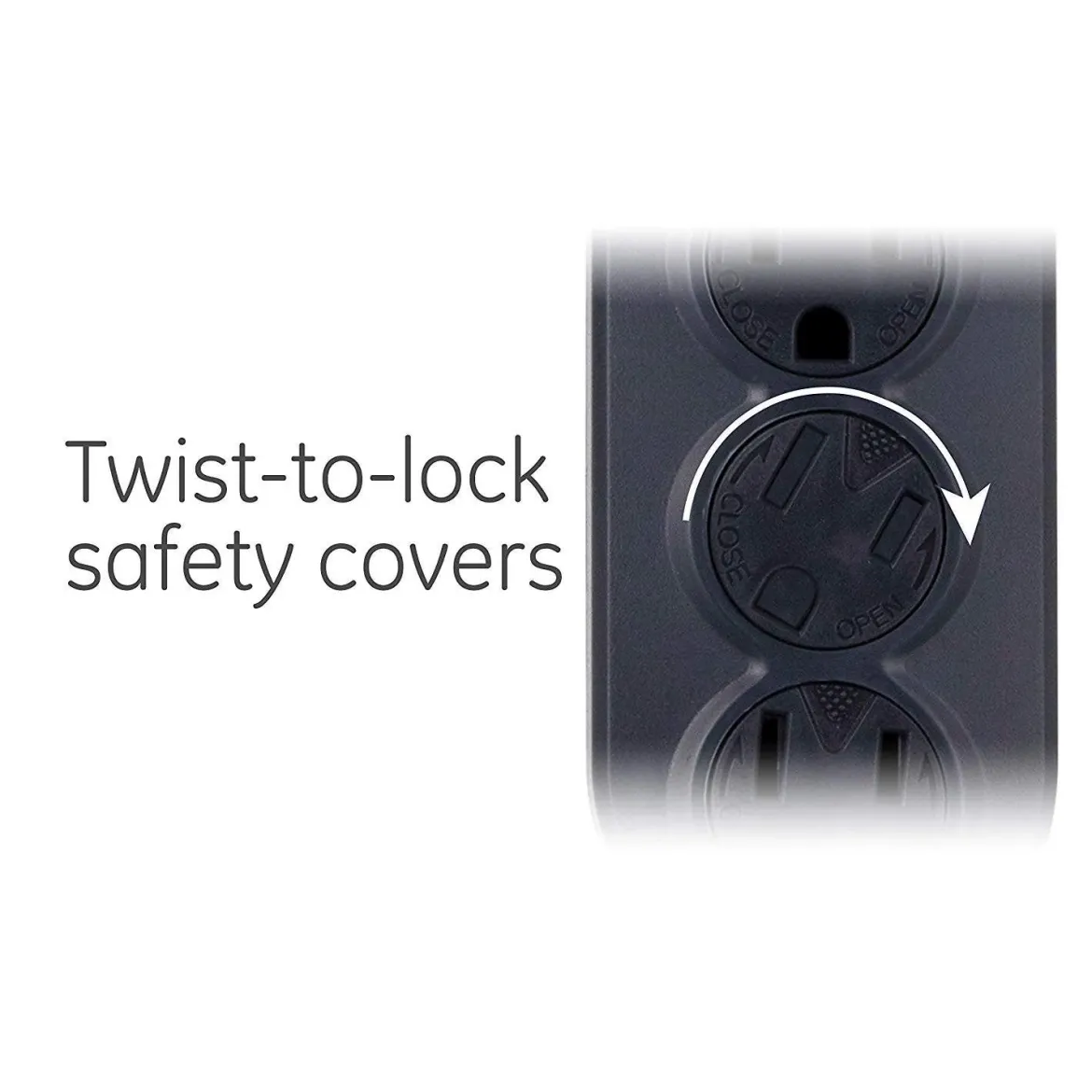 GE 6-Outlet 3ft. Power Strip with Twist-to-Close Safety Covers, Black