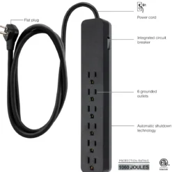 GE 6-Outlet 6ft. Surge Protector, Black