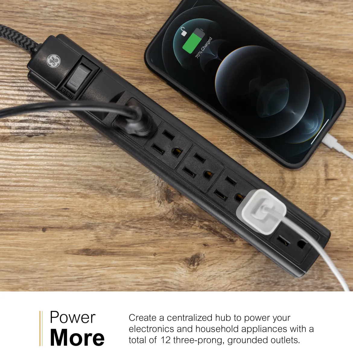 GE 6-Outlet 3ft. Surge Protector, 2 Pack, Black