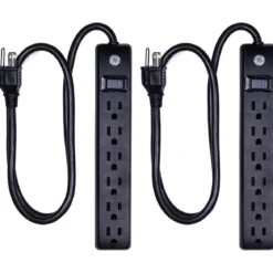 GE 6-Outlet 3ft. Surge Protector, 2 Pack, Black