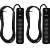 GE 6-Outlet 8ft. Surge Protector with Twist-to-Close Safety Covers, 2 Pack, Black