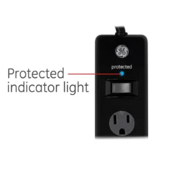GE 6-Outlet 8ft. Surge Protector with Twist-to-Close Safety Covers, 2 Pack, Black