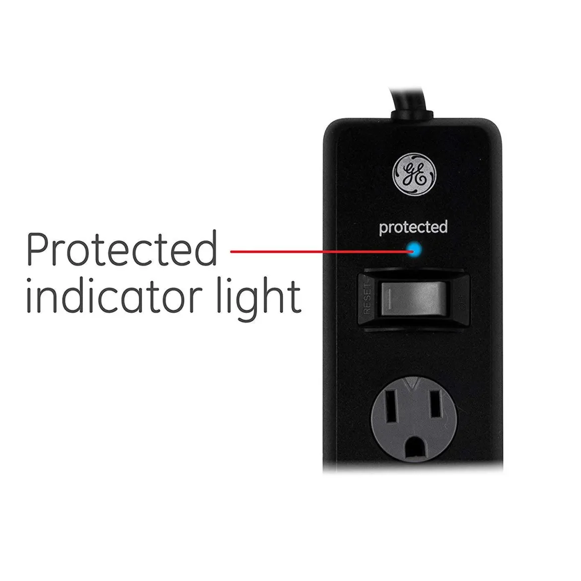 GE 6-Outlet 8ft. Surge Protector with Twist-to-Close Safety Covers, 2 Pack, Black