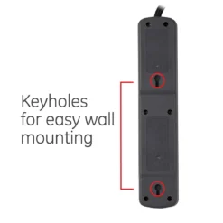 GE 6-Outlet 8ft. Surge Protector with Twist-to-Close Safety Covers, 2 Pack, Black