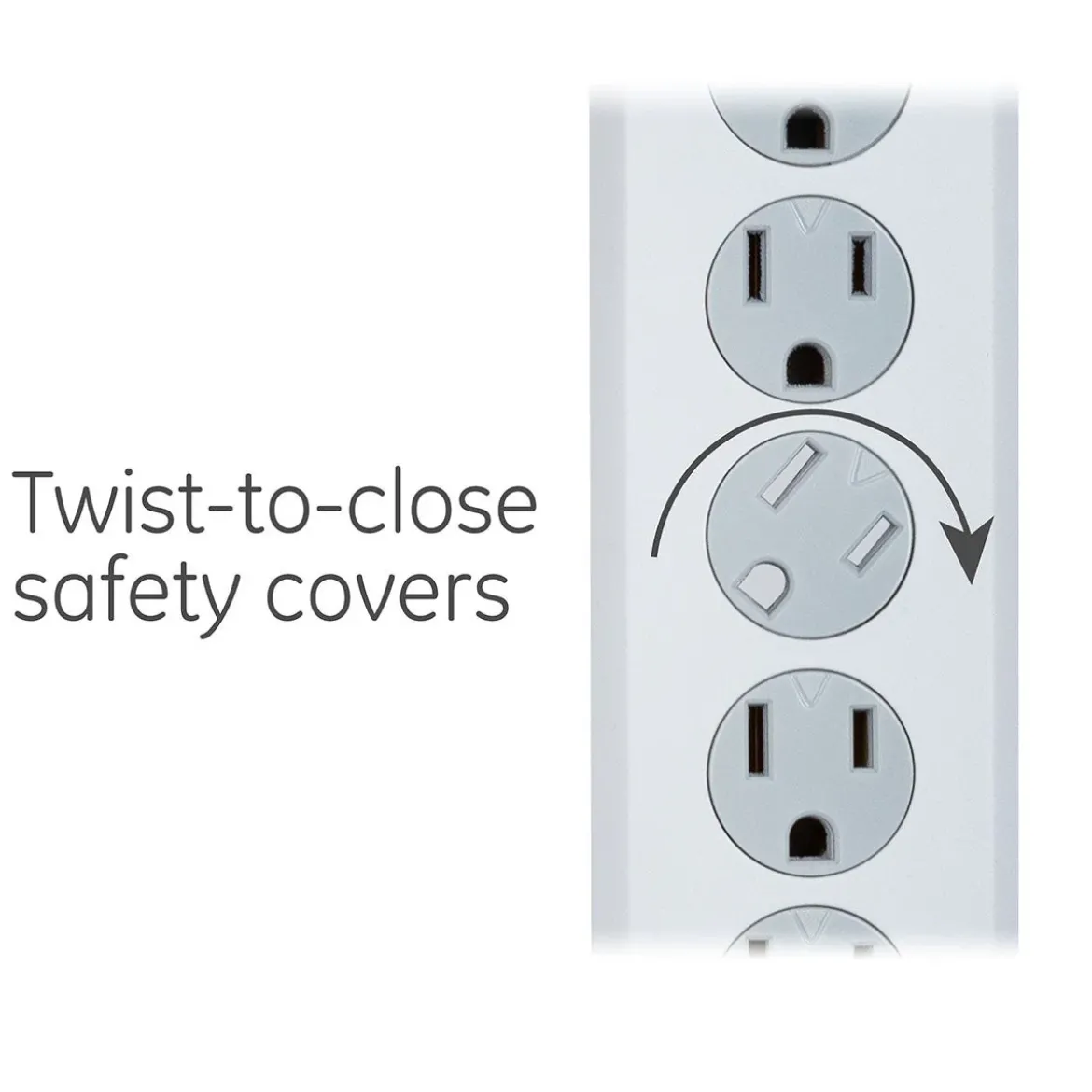 GE 6-Outlet 6ft. Surge Protector With Twist-To-Close Safety Covers, 2 Pack, White