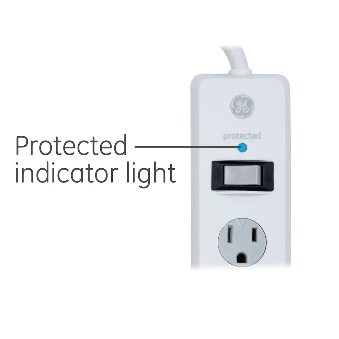 GE 6-Outlet 6ft. Surge Protector With Twist-To-Close Safety Covers, 2 Pack, White