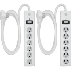 GE 6-Outlet 6ft. Surge Protector With Twist-To-Close Safety Covers, 2 Pack, White