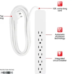 GE 6-Outlet 10ft. Surge Protector, White