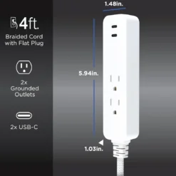 GE 2-Outlet 4ft. Surge Protector with USB Charging, White