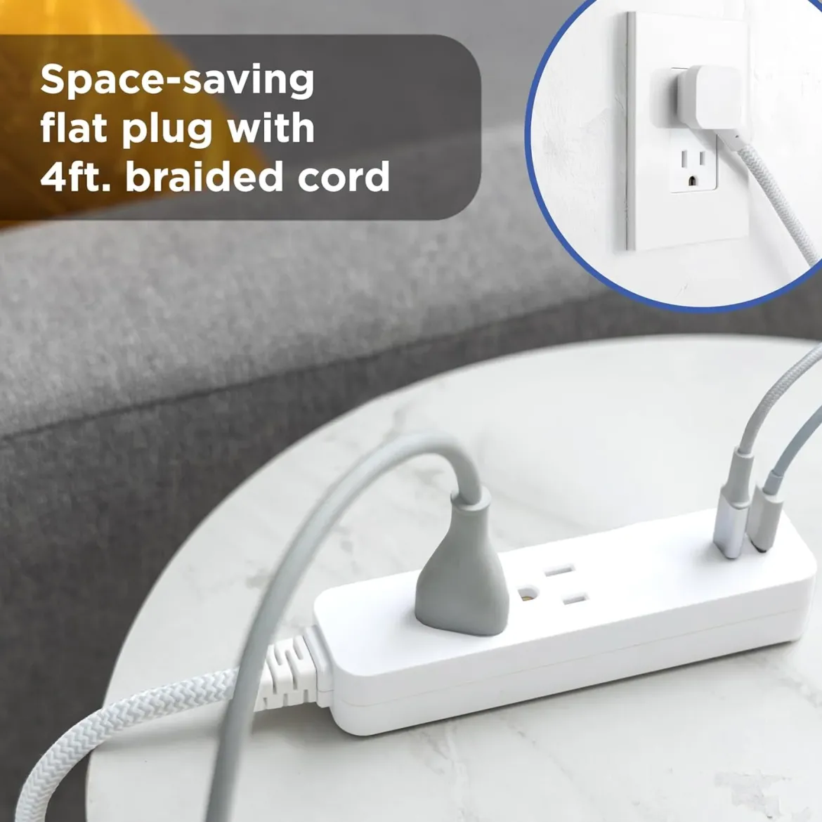 GE 2-Outlet 4ft. Surge Protector with USB Charging, White