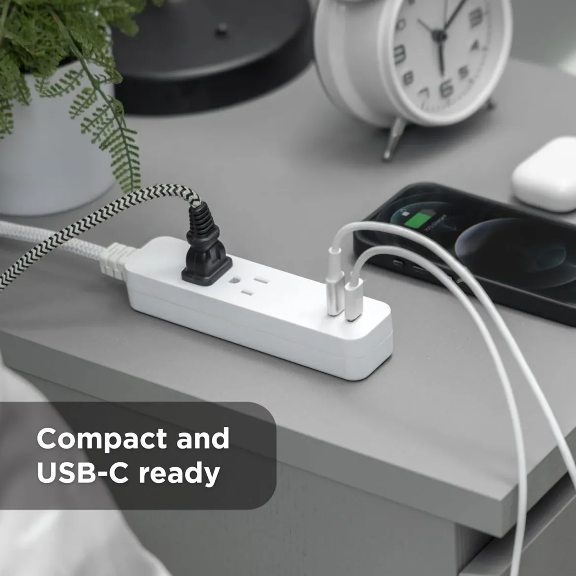 GE 2-Outlet 4ft. Surge Protector with USB Charging, White